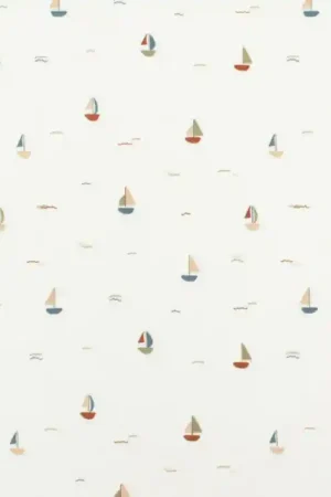 Aanbieding Katoenjersey Sailboat, gebroken wit