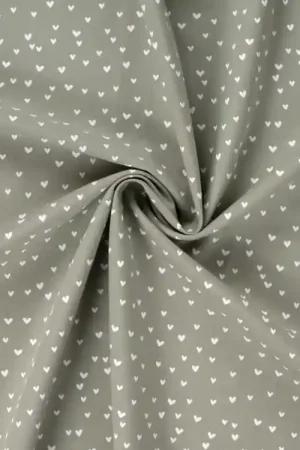 Voordeelprijs Katoen popeline mini hearts, vaalolijfgroen