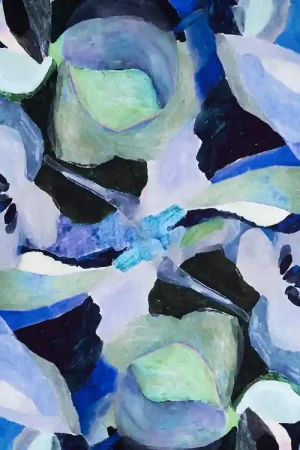 Viscose jersey abstract flowers, blauw Gereduceerde Prijs