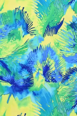 Viscose jersey Palm Leaves, blauw Bestel Nu