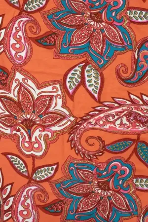 Viscose jersey paisley flowers, oranje Op = Op
