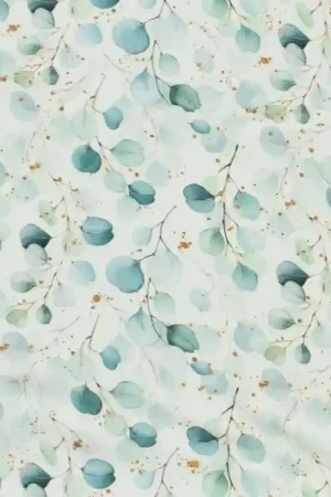 Viscose voile eucalyptus leaves, wit Direct Beschikbaar