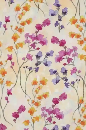 Viscose stof bloemenzee, vanille Populair