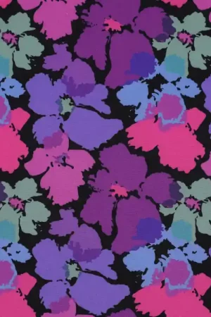 Viscose stof Radiance beautiful flowers, zwart Gecertificeerd