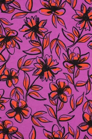 Viscose mix jersey Flower Lines, bessenkleurig Beste Prijs