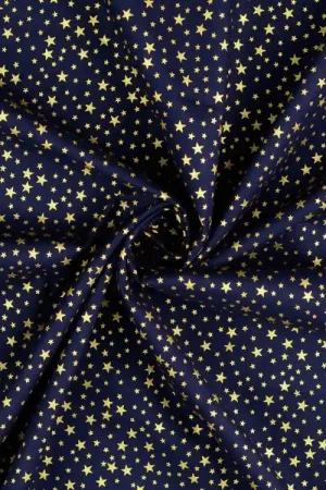 Voordeelprijs Popeline katoen Golden Stars, marineblauw