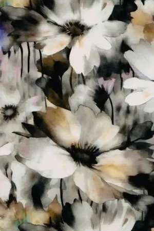 Viscose stof Flower Love, grijs Nu Kopen