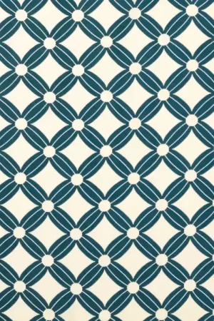 Viscose stof Flower Cubes, petrol Actieprijs