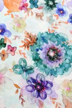 Viscose Linnen spring flowers, vaalmintgroen Laatste Versie