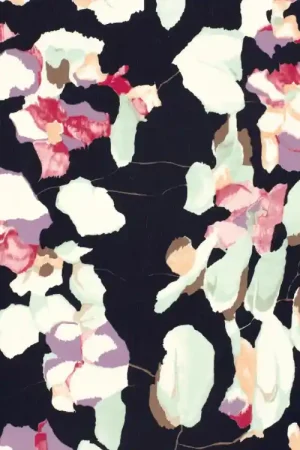 Viscose crêpe abstract flowers, marineblauw Nieuw