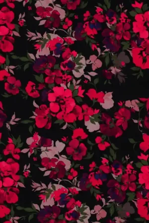 Viscose stof beautiful flowers, zwart Gratis Verzending