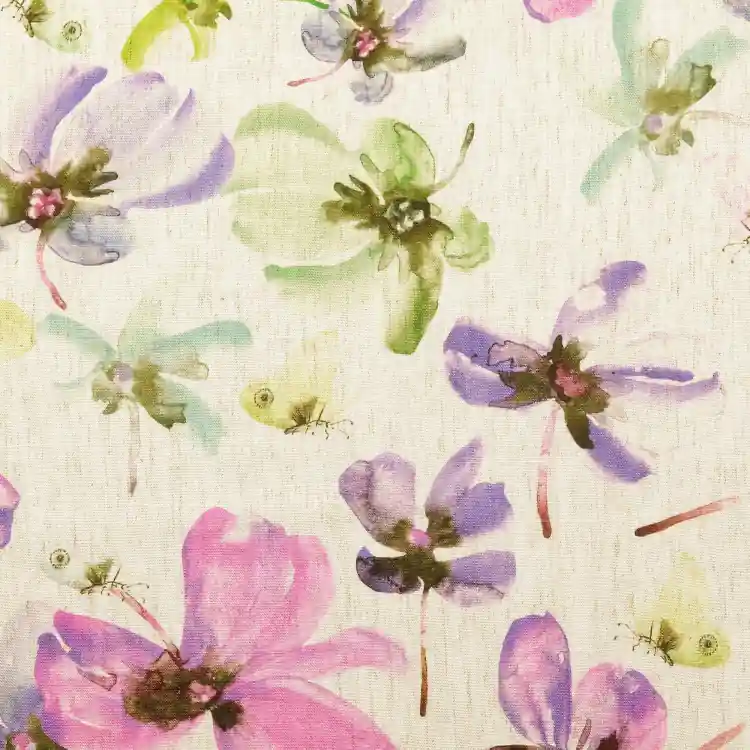 Viscose Linnen flowers, naturel Speciale Aanbieding