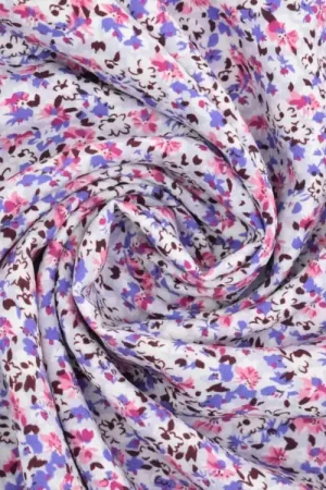 Viscose voile mini bloemen, wit Direct Beschikbaar