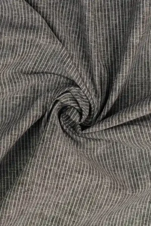 Voordeelprijs Linnen-katoen mini strepen, zwart