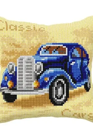 Voordeelprijs Blauwe auto borduurkussen - borduurpakket Orchidea