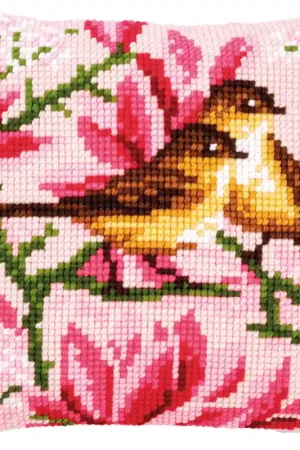 Vogeltjes tussen magnolia borduurkussen - Vervaco borduurpakket Lage Prijs