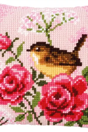 Vogel tussen rozen borduurkussen - Vervaco borduurpakket Must-Have