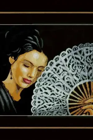 Woman with a fan - Borduurpakket LanArte Gereduceerde Prijs