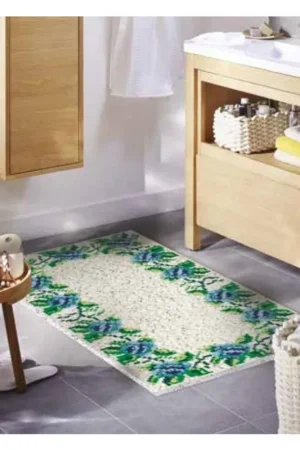 Blauwe bloemen vloerkleed knopen - Knooppakket Smyrnalaine 3925 Bestseller