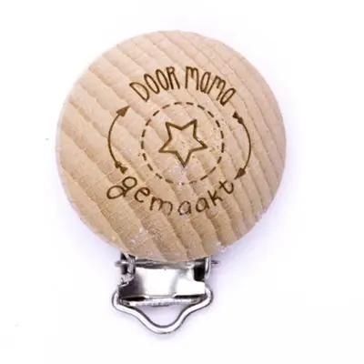 Rechtstreeks Van De Fabrikant Houten speenclip met tekst Door mama gemaakt - 2 stuks