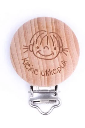 Op = Op Houten speenclip met tekst Kleine ukkepuk - 2 stuks