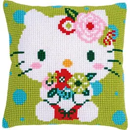 Vervaco borduurkussenpakket Hello kitty met bloempakket PN-0205073 voorbedrukt Exclusieve Aanbieding
