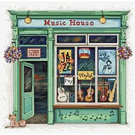 Bestel Nu Luca-s borduurpakket welkom bij de muziek winkel B1440 telpatroon