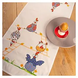 Vervaco borduurpakket tafelloper gekke kippen PN-0215597 voorbedrukt Dagaanbieding