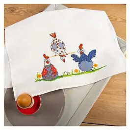 Tijdelijk Beschikbaar Vervaco borduurpakket theedoek gekke kippen PN-0216273 voorbedrukt