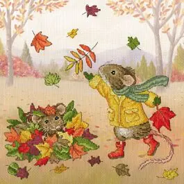 Snelle Levering Bothy Threads borduurpakket muizen spelen tussen de bladeren XSS32 telpatroon