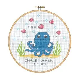 Snelle Levering Permin borduurpakket geboortetegel octopus 13-4419 incl. borduurring