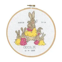 Beperkt Aanbod Permin borduurpakket geboortetegel familie konijn 13-4418 incl. borduurring