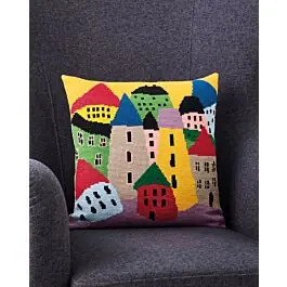 Speciale Aanbieding Permin borduurkussenpakket de scheve gekleurde huizen 83-5319 telpatroon