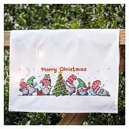 Speciale Aanbieding Vervaco borduurpakket theedoek Gnomes met kerstboom PN-0216917 voorbedrukt