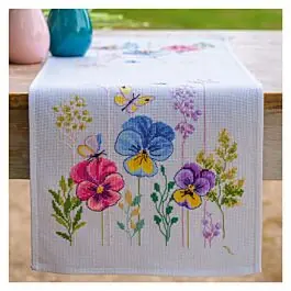 Weekendaanbieding Vervaco borduurpakket tafelloper Viooltjes PN-0205036 telpatroon