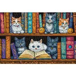 Superprijs Letistitch borduurpakket katten boekenkast L9917 telpatroon