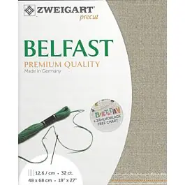 Weekendaanbieding Zweigart linnen borduurstof taupe met glitter Belfast 32counts\\/12,6 draden per cm kl.11 afm. 48x68cm