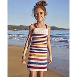 Uitverkoop Phildar gestreepte meisjes jurk haken van Cotton 3 (213, model 29)