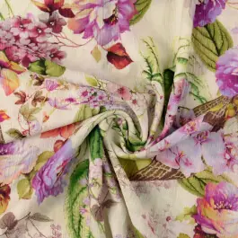 Viscose poplin crushed digitaaldruk bloemen lila Gratis Verzending