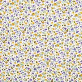 Viscose poplin bloemen paars/oranje Laatste Kans