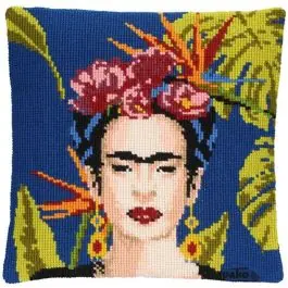 Frida Kahlo kussen voorbedrukt borduurpakket van PAKO 076.160802 Flitsaanbieding
