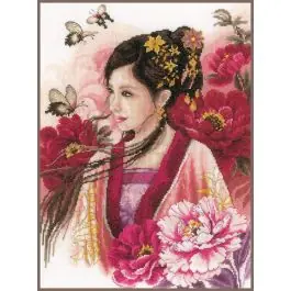 Telpakket borduurpakket Asian Lady in Pink 30 x 41cm van LANARTE PN-0170199 Express Levering