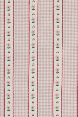 Hoge Kwaliteit Hydrofiel double gauze stof, ruit met bloemetjesband, roze/offwhite/groen. P523