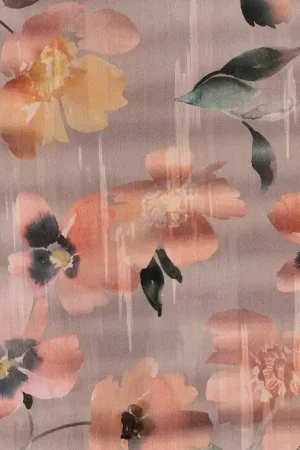 Beperkt Aanbod Katoen satijn stof, digitale bloemenprint, perzik/groen. P519