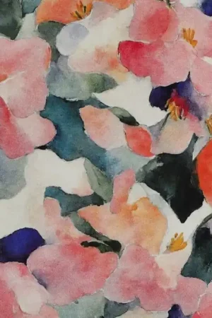 Viscose satijn stof, digitale bloemenprint, perzik/groen/roze. P509 Goedkoop