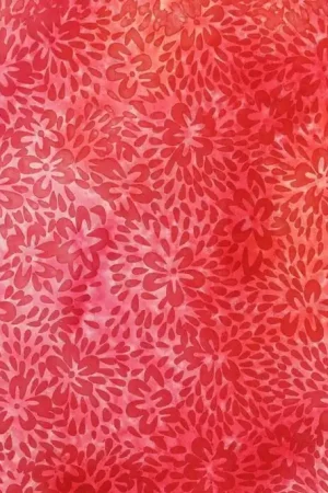 Batik viscose stof, abstracte bloemenprint, rood/roze. P182 Direct Beschikbaar