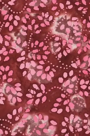 Aanbieding Batik katoen stof, grafische stippen slingerprint, rood/roze. P176