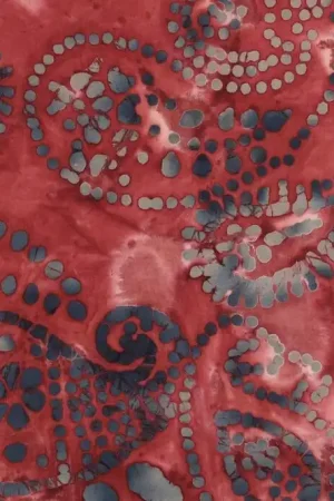 Batik katoen stof, abstracte bladprint, rood/grijs/blauw. P170 Lage Kosten