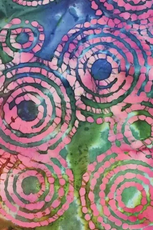 Batik katoen stof, abstracte kringenprint, multicolour. P169 Goedkoop