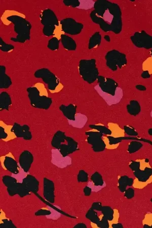 Viscose twill stof, panterprint, rood/oranje/roze/zwart. Y756 Fabrieksprijs